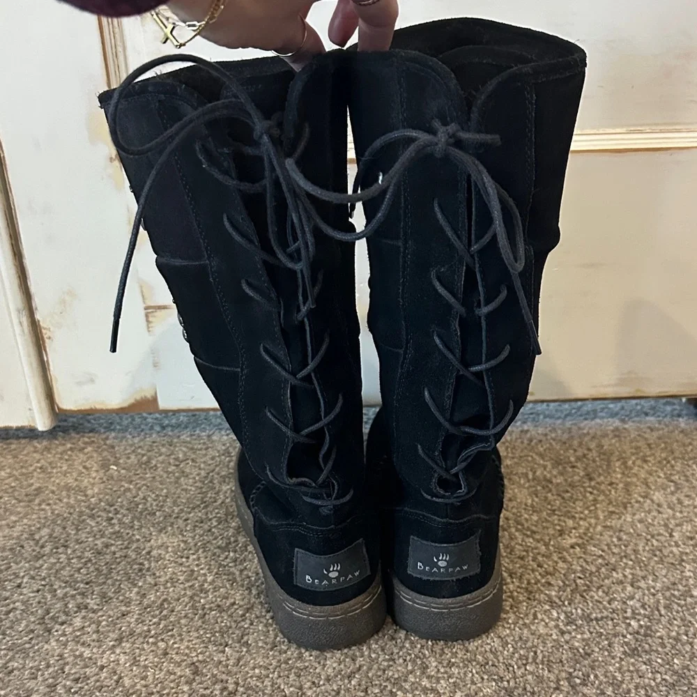 BearPaw Black Suede Mid-Calf Studded Boots - Picture 2 of 4